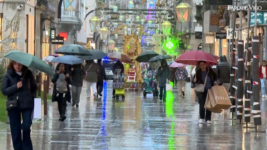 Día lluviosos en la rúa Príncipe de Vigo