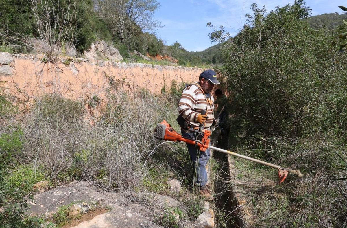 Retirada de la maleza que, en algunos tramos, cubre las canalizaciones de agua. | J. A. RIERA