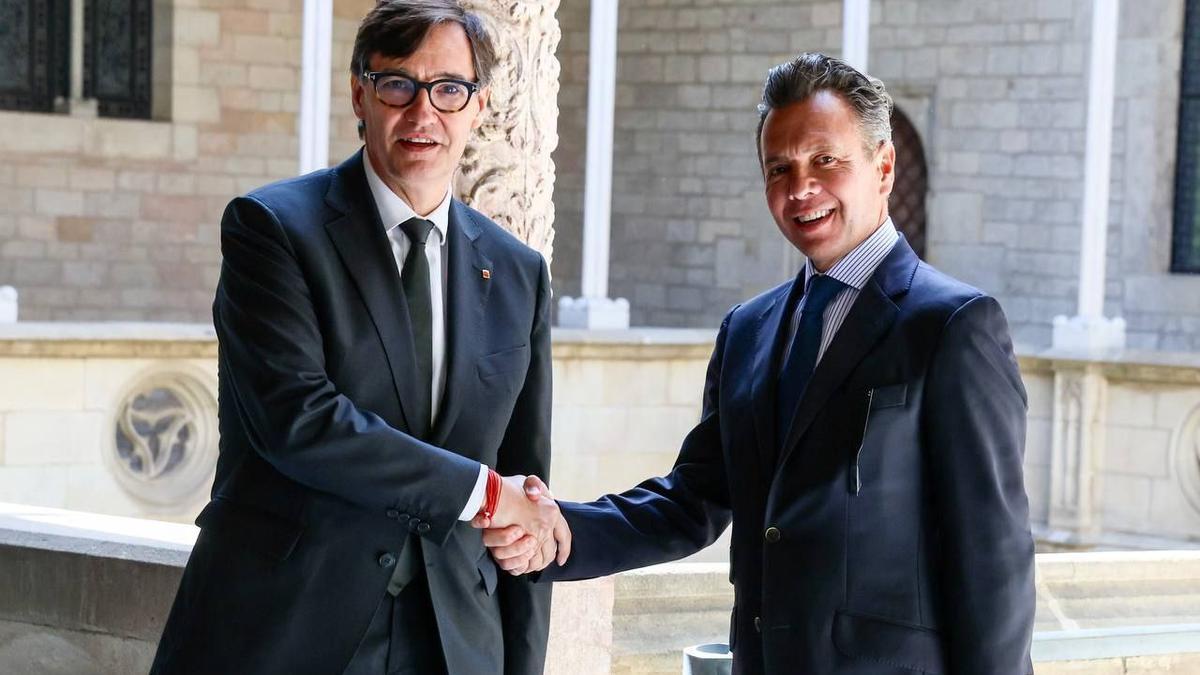 El president de la Generalitat, Salvador Illa, reunido con el gobernador del Estado de Jalisco, Jesús Pablo Lemus Navarro, el pasado mes de abril