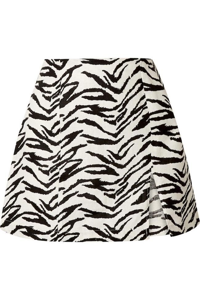 Minifalda trapecio de cebra, de Reformation