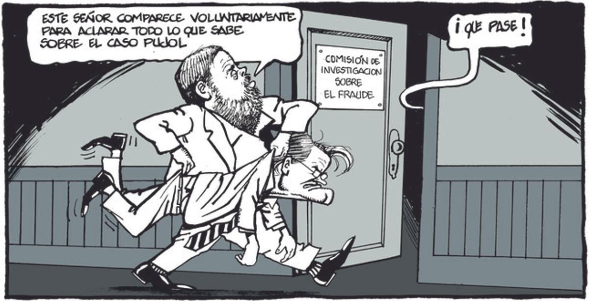 31 de enero del 2015. Chiste de Ferreres en el que se ve a Junqueras obligando a Mas a ir comparecer en la comisión parlamentaria sobre el ’caso Pujol’