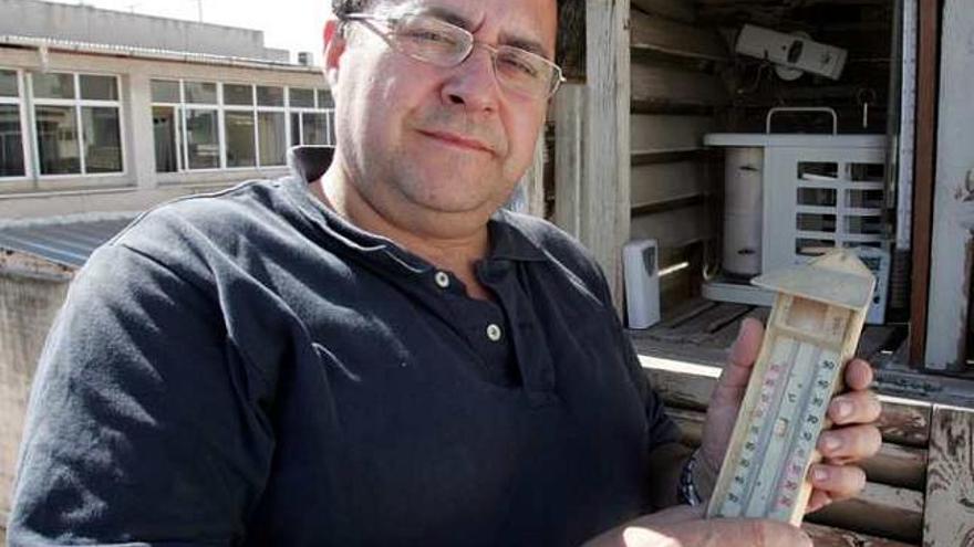 José Agulló, junto al observatorio de su terraza.