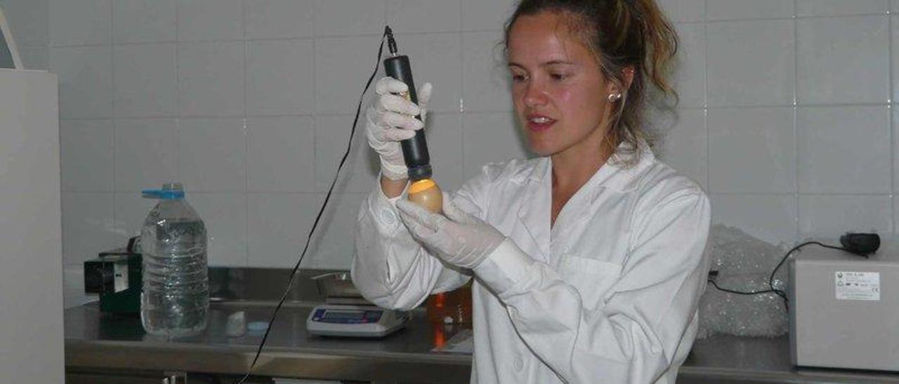 La bióloga María Suárez, con uno de los huevos de urogallo trasladados al centro de cría en 2009.