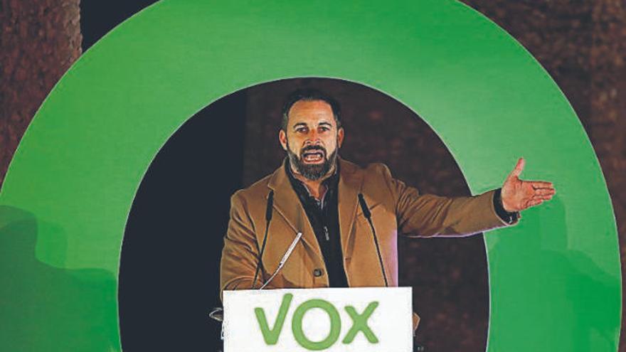 Santiago Abascal, líder de Vox, durante un mitin del partido en Madrid.