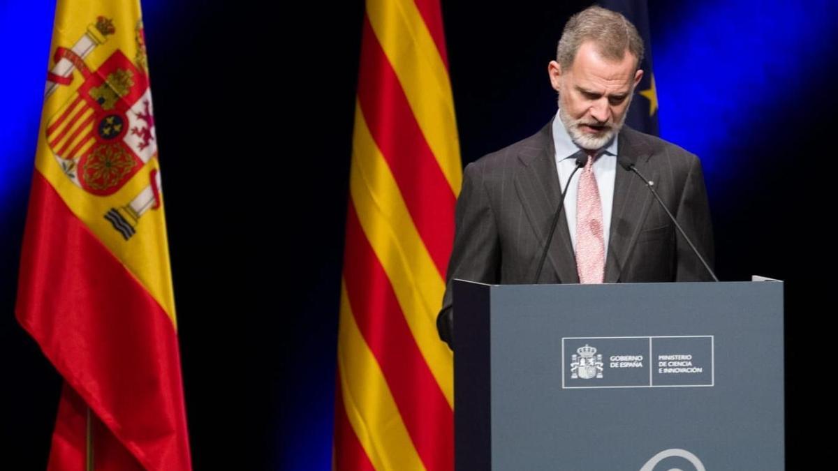 El rey Felipe VI durante su intervención en la entrega de los Premios Nacionales de Investigación 2021.