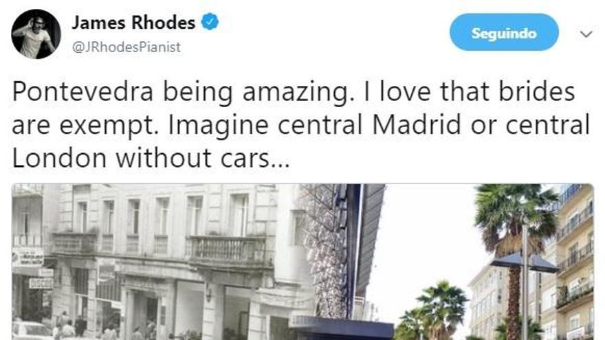 El tuit de James Rhodes sobre Pontevedra.