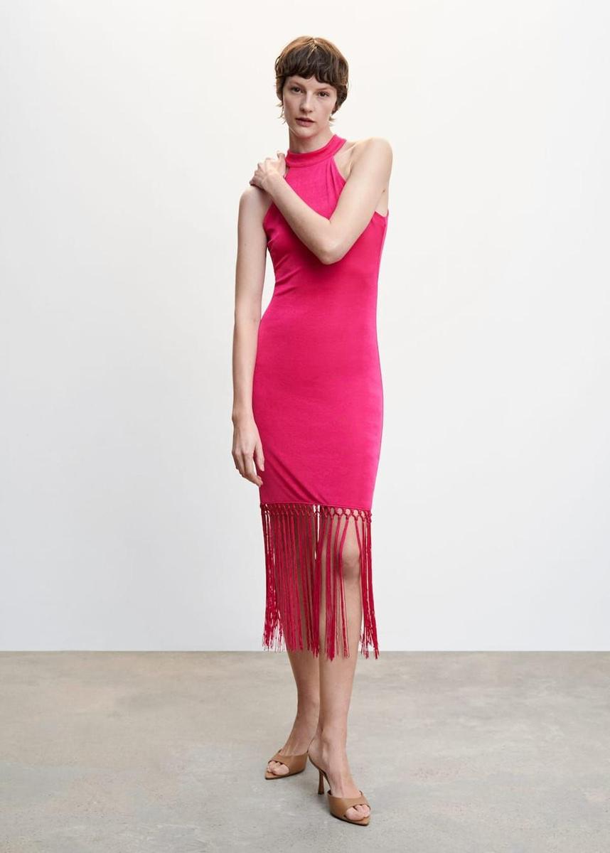 Vestido flecos cuello halter de Mango