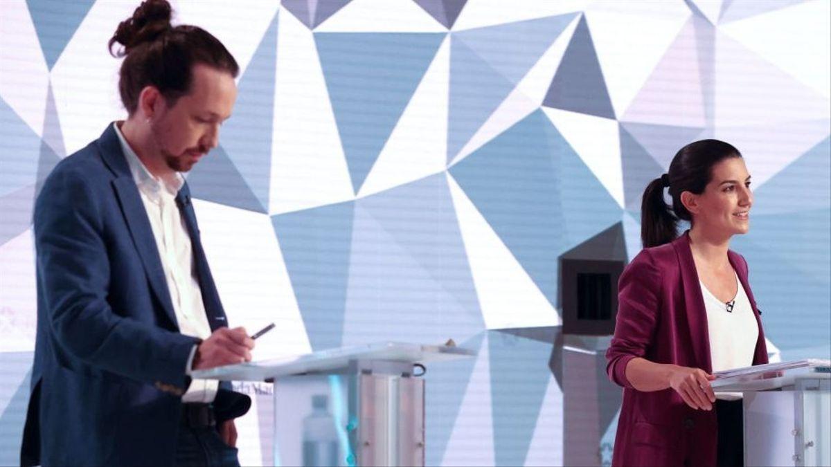 Pablo Iglesias y Rocío Monasterio en el debate de Telemadrid.