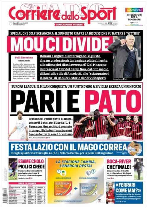 Portada CORRIERE DELLO SPORT viernes 9 noviembre