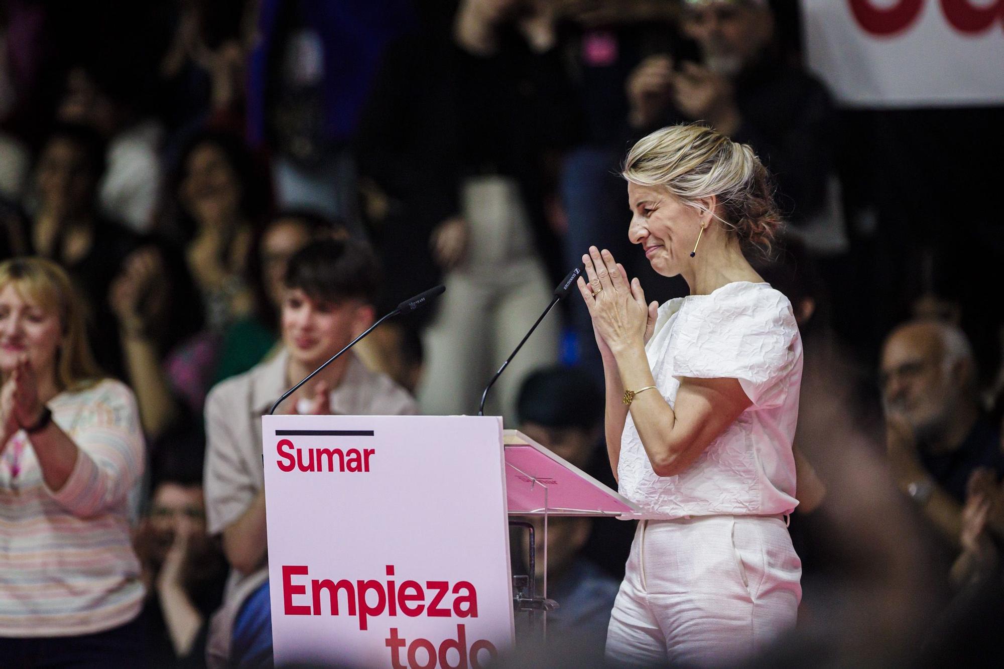 Yolanda Díaz, en la presentación de su candidatura a las generales con Sumar, este domingo en Madrid.