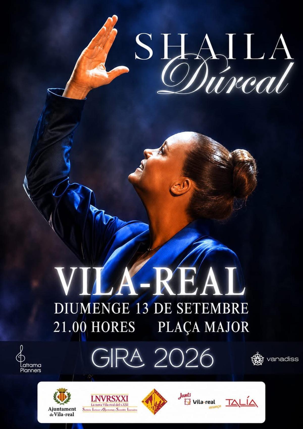 Cartel con la actuación de Shaila Dúrcal prevista para el domingo 13 de septiembre.