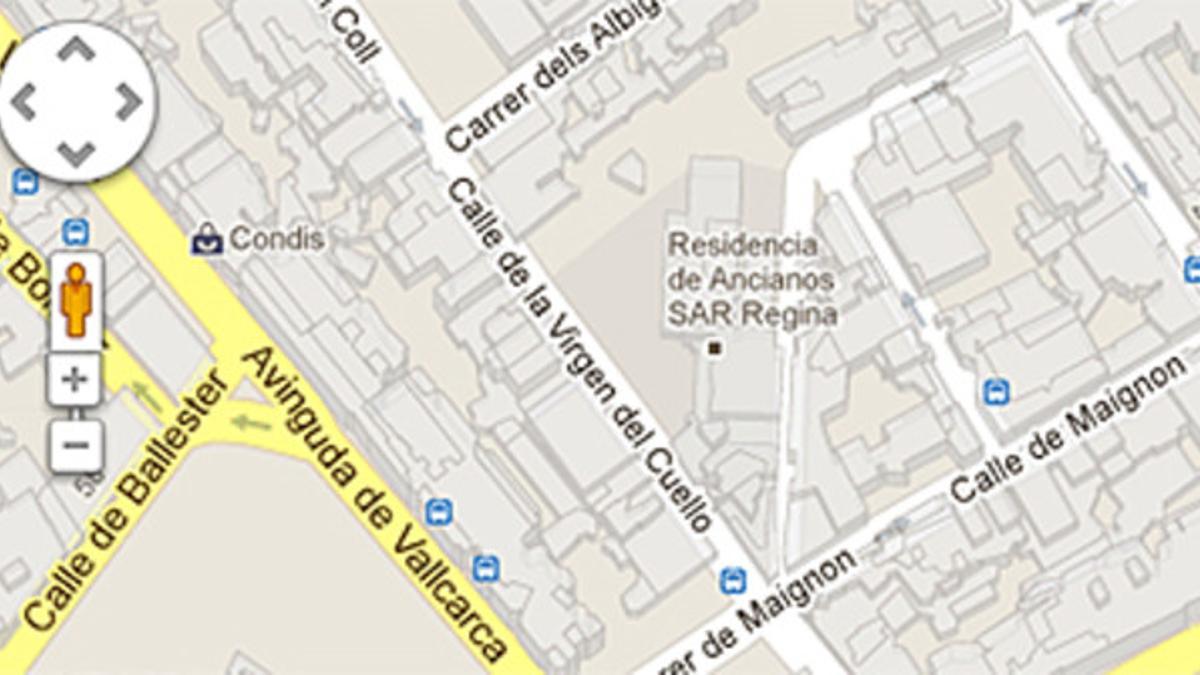 Imagen de Google Maps en la que se aprecia, en el centro, la calle de la Virgen del Cuello