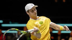 Botic van de Zandschulp jugando con Holanda en la Davis.