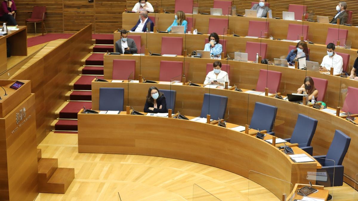 La vicepresidenta, Mónica Oltra, esta mañana en las Corts