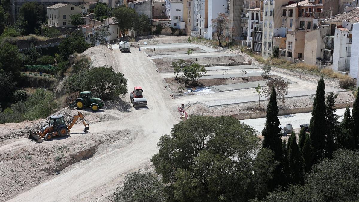 Las obras del aparcamiento de La Riba, este martes.