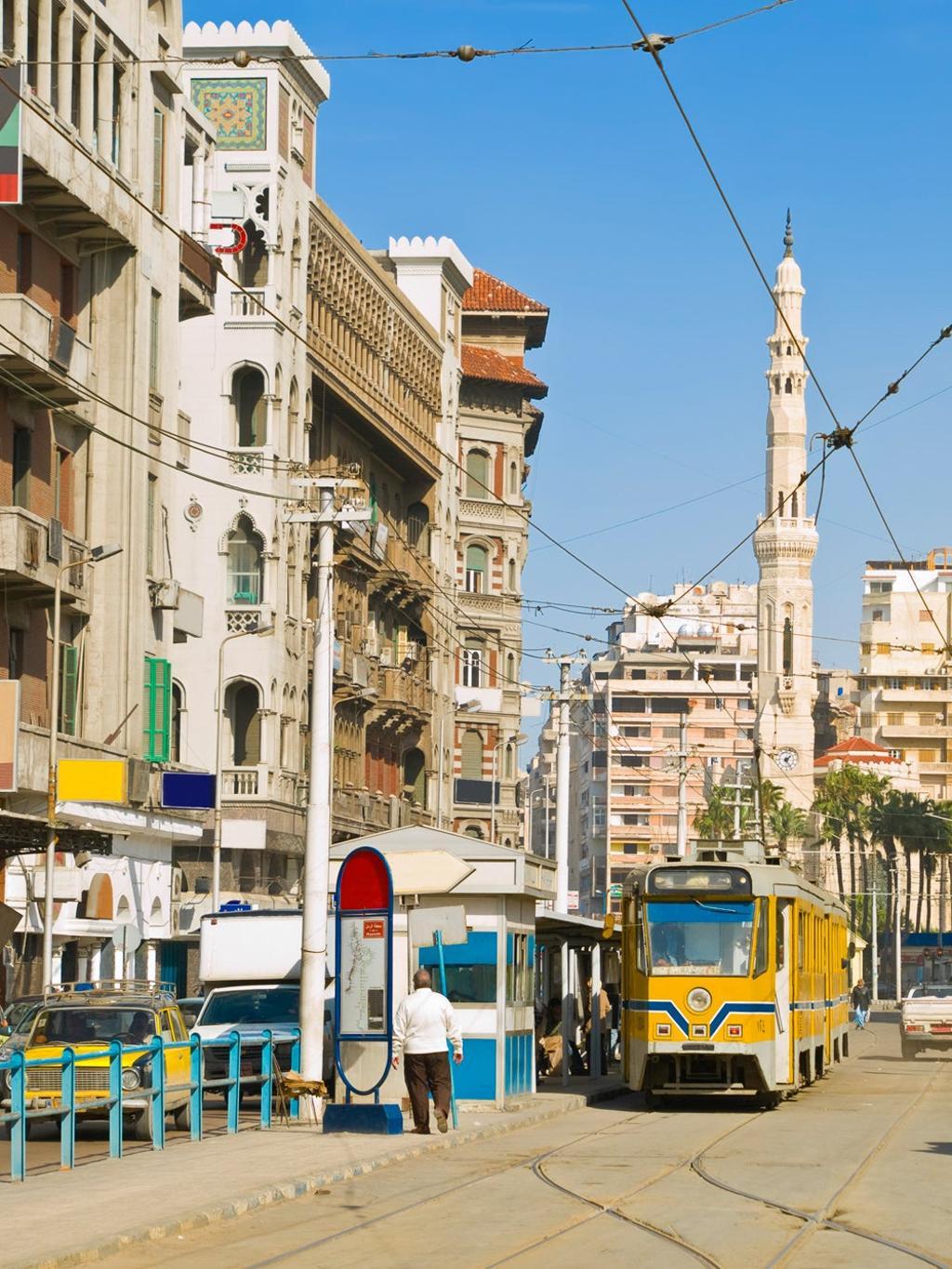 Parada de tranvía en Alejandría. 