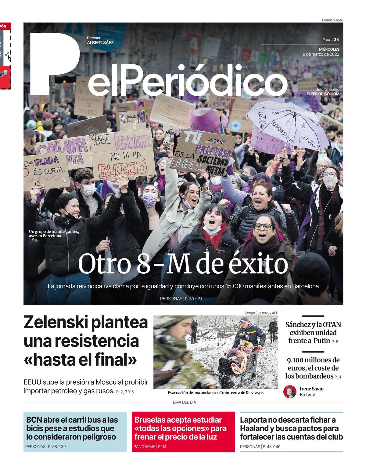 La portada d’EL PERIÓDICO del 9 de març del 2022