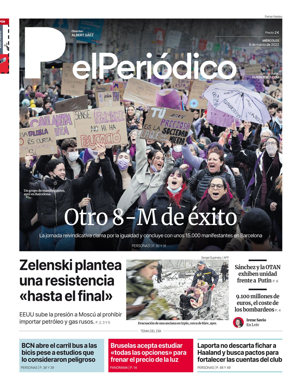 La portada d’EL PERIÓDICO del 9 de març del 2022