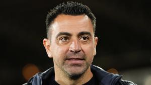 Xavi, durante el Almería-Barça.