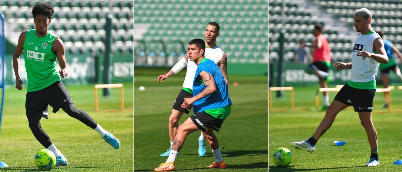 Mojica, Olaza y Boyé, durante el entrenamiento de este lunes