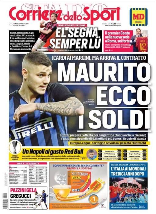 Portada CORRIERE DELLO SPORT sábado 23 febrero