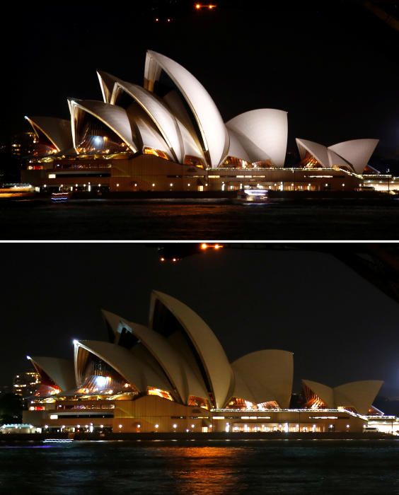 El Opera House de Sídney en la hora del planeta.