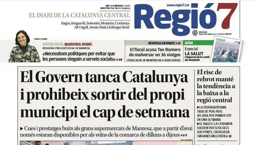 La portada de Regió7 d&#039;avui, 30 d&#039;octubre