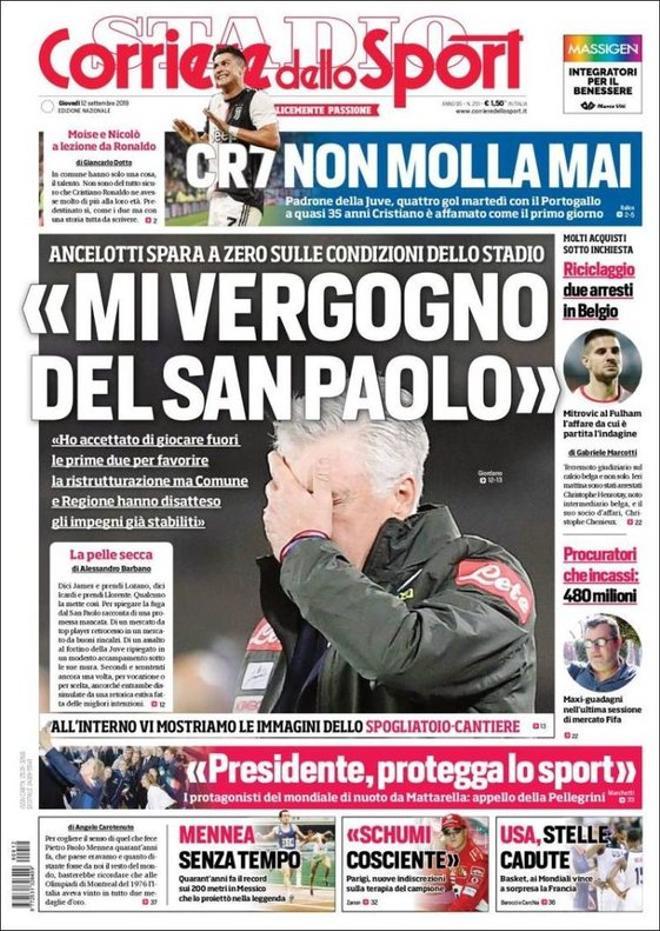 Esta es la portada de Corriere dello Sport de este 12 de septiembre