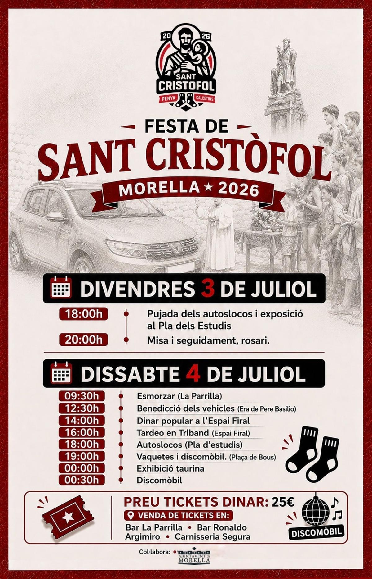 Cartel anunciador con la programación de la fiesta de Sant Cristòfol de Morella.