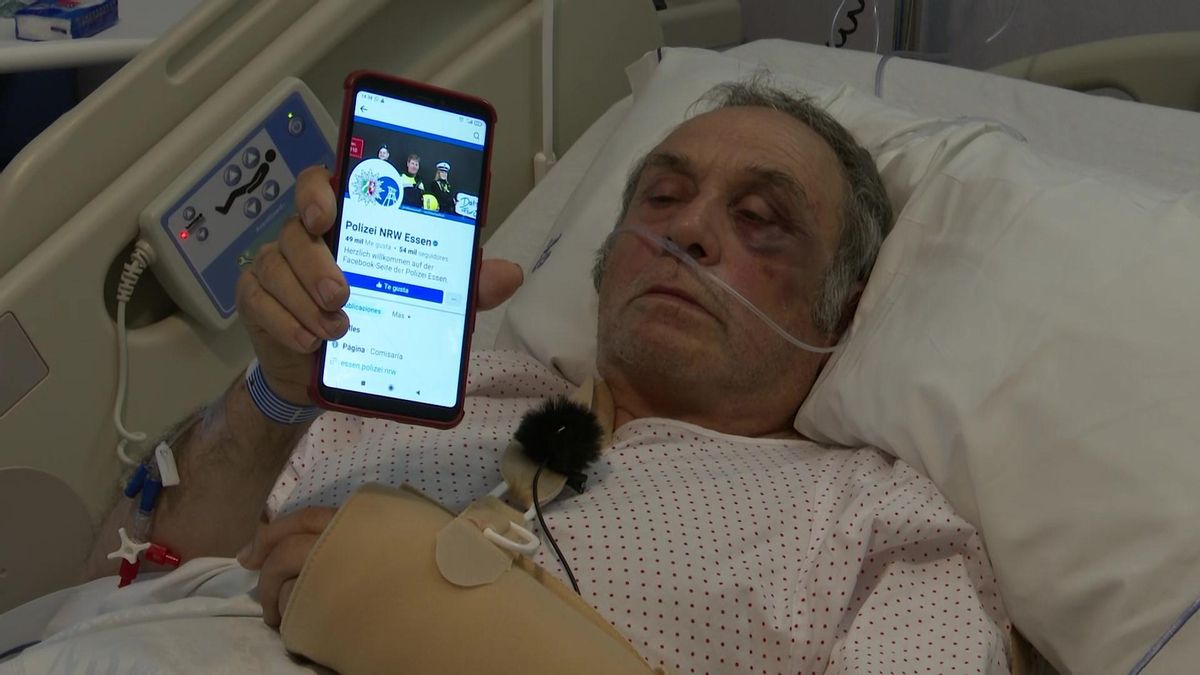 Der von deutschen Polizisten verprügelte mallorquinische Taxifahrer in seinem Krankenbett.