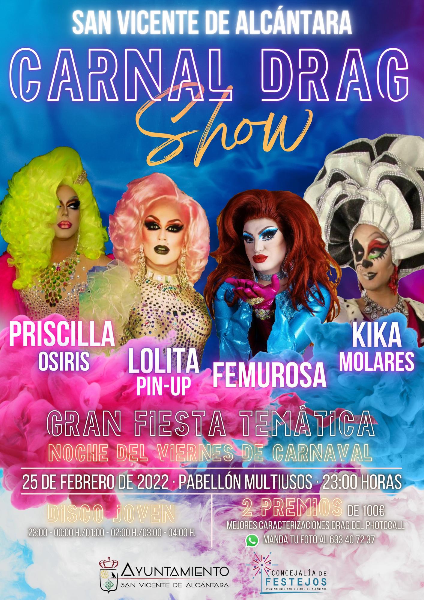 Cartel del Carnal Drag Show de San Vicente de Alcántara.