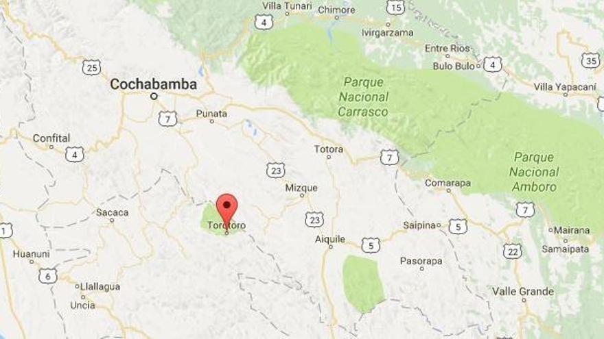 Situación en el mapa de Bolivia del pueblo Toro Toro, donde han ocurrido los hechos