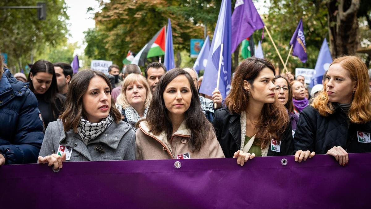 Irene Montero, Ione Belarra, Isa Serra y Lilith Verstrynge, en una manifestación por Palestina.