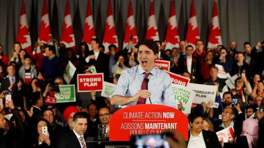 Justin Trudeau, durante un acto electoral el martes pasado. // Reuters