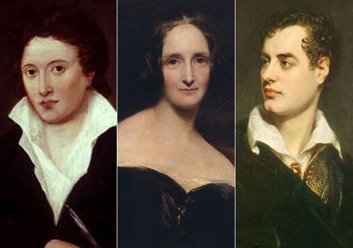 Retratos de Percy y Mary Shelley y Lord Byron. Un triángulo que acaba mal.