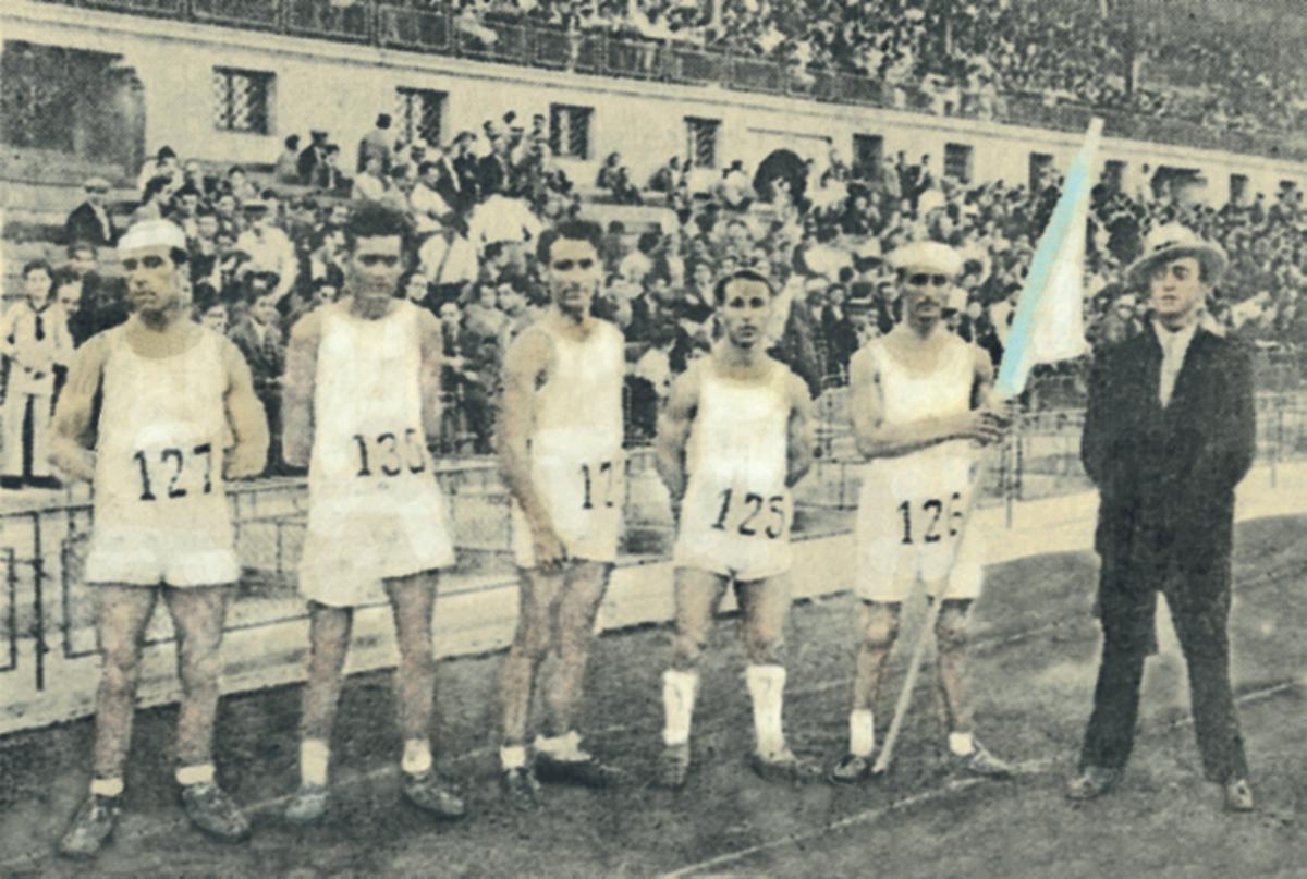 Atletas galegos nos Campeonatos de España de 1929 en Montjuíc.