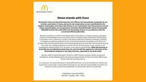 Comunicado de apoyo al pueblo palestino por parte de McDonalds Oman