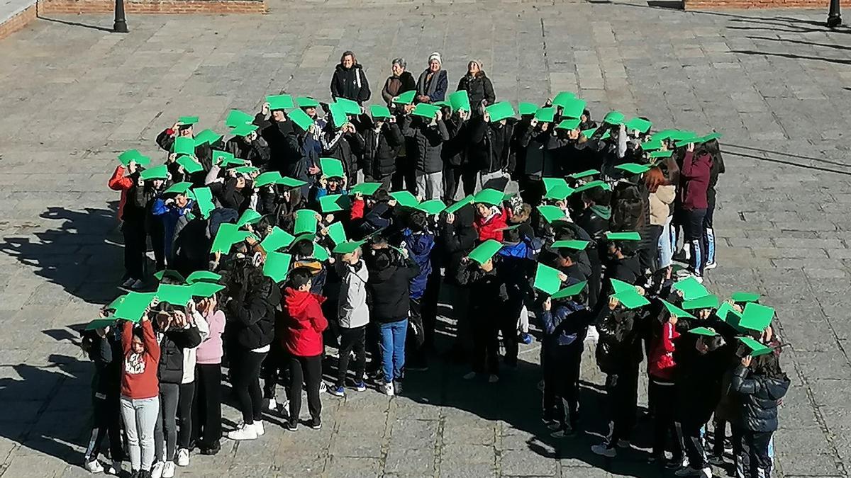 Alumnos del Amor de Dios crean un mosaico con forma de lazo verde