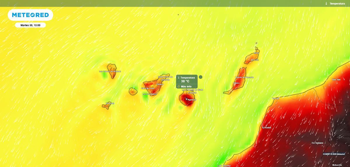 Se podrán rozar los 40ºC en algunos puntos de Gran Canaria, según el modelo europeo