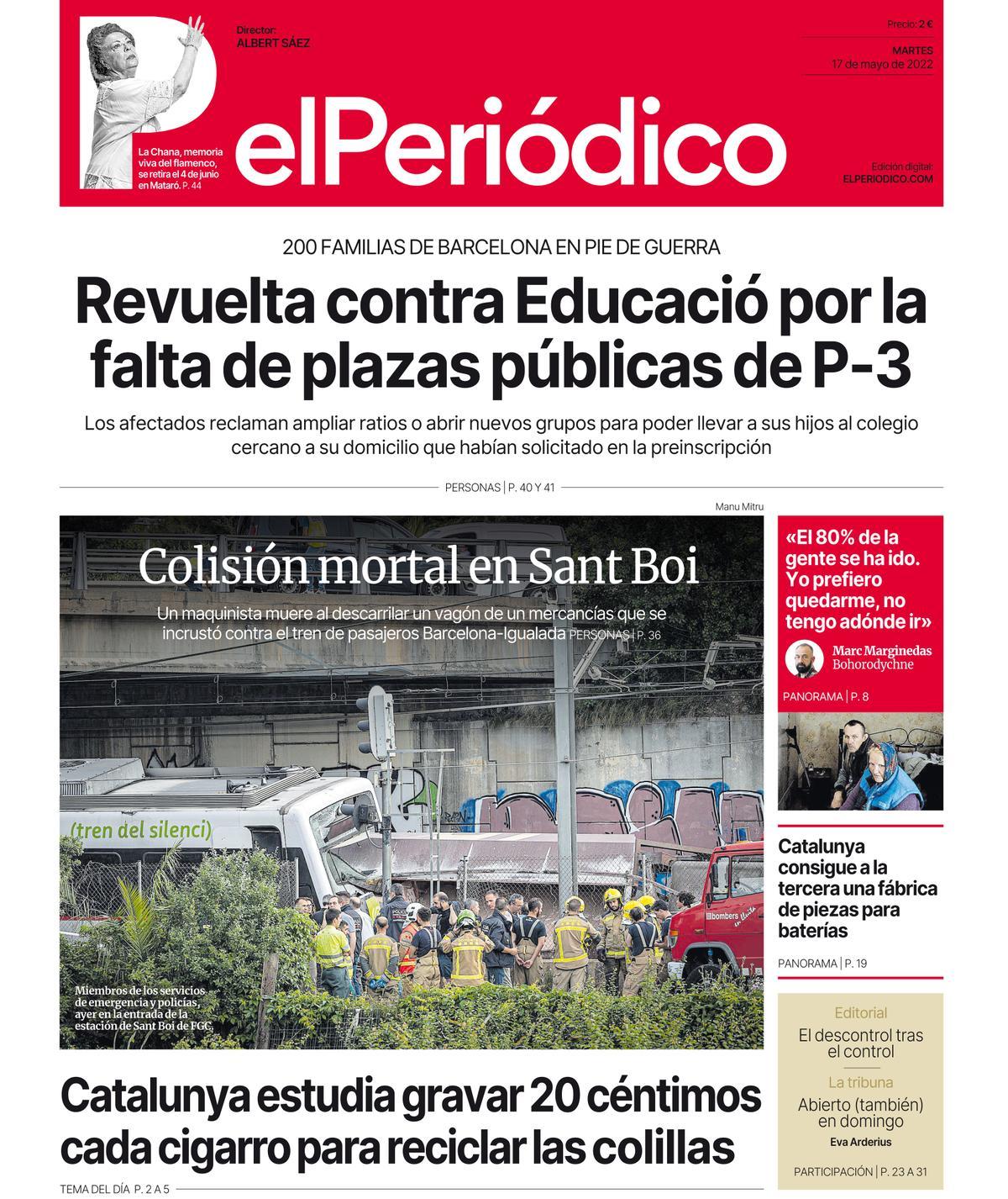 La portada d’EL PERIÓDICO del 17 de maig del 2022