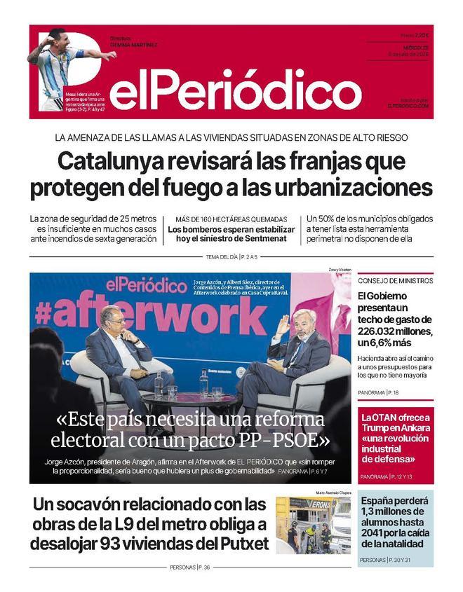 La portada de EL PERIÓDICO del 8 de julio de 2026