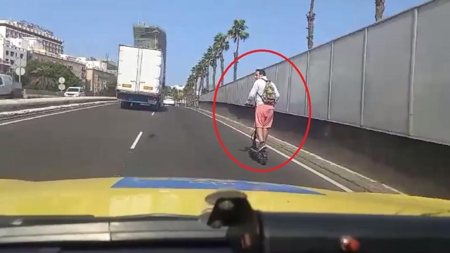 Conducción temeraria en Gran Canaria: va en patineta en medio de la Avenida Marítima