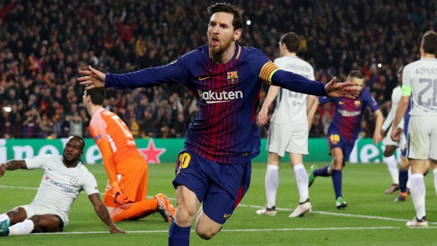 Leo Messi després de marcar en el partit de vuitens contra el Chelsea.