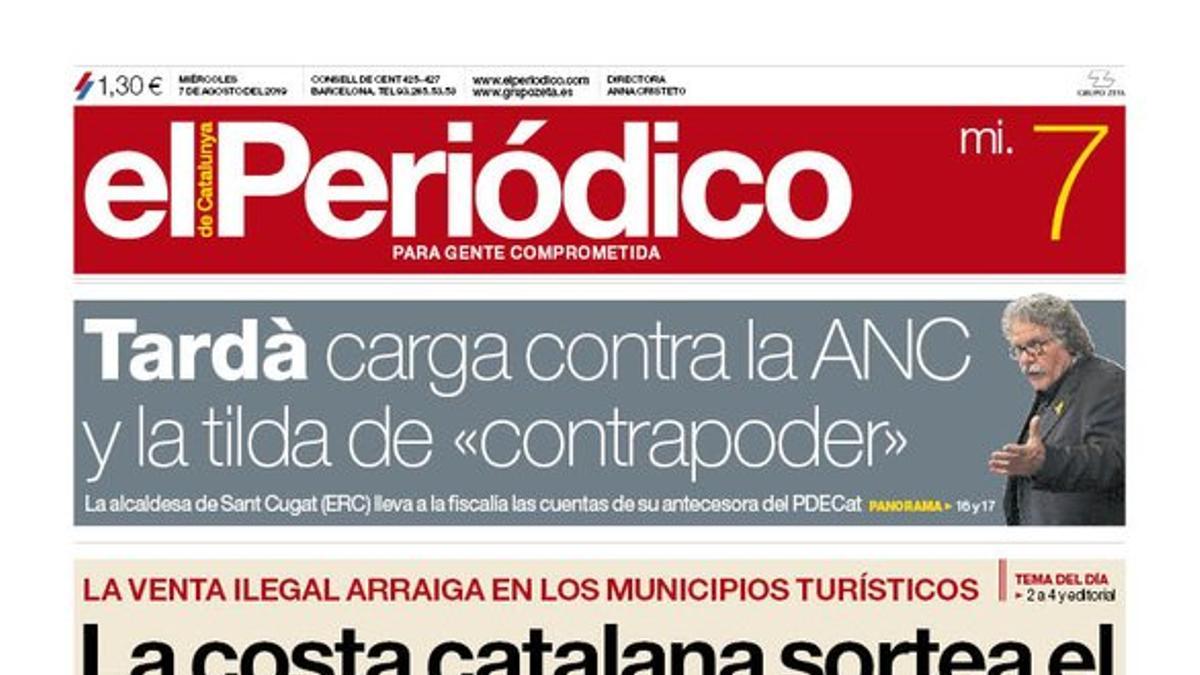 La portada de EL PERIÓDICO del 7 de agosto del 2019