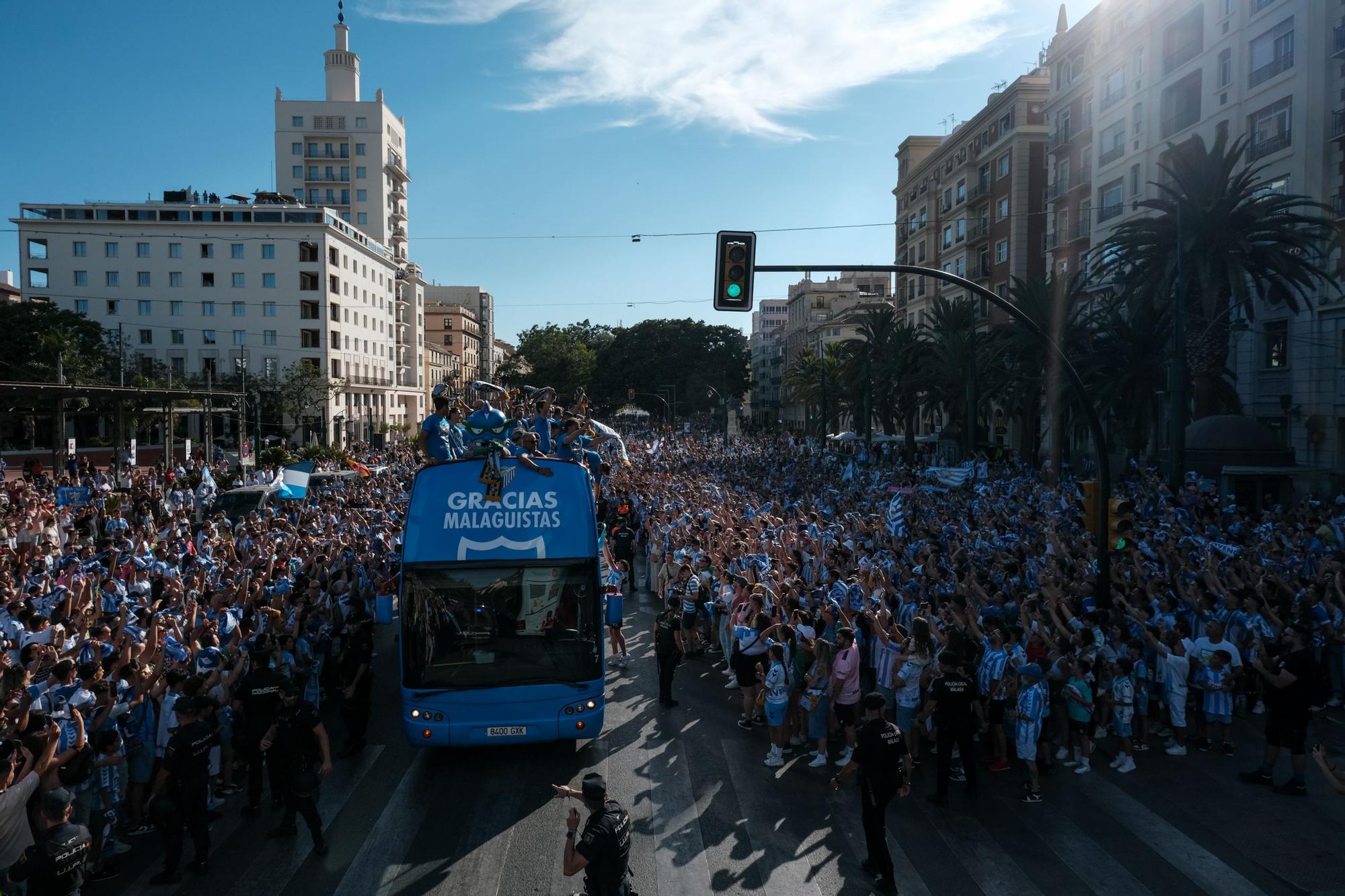 Celebración Málaga CF por las calles de la ciudad