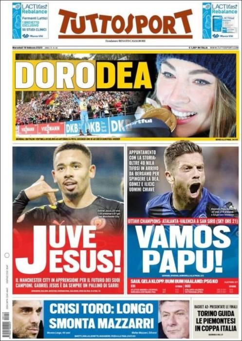 Portada TUTTOSPORT miércoles 19 febrero 2020