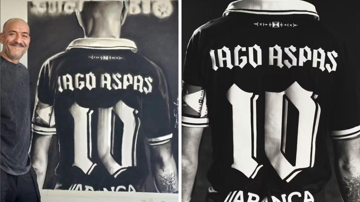 La obra y su artista a la izquierda y la foto de la campaña, a la derecha.