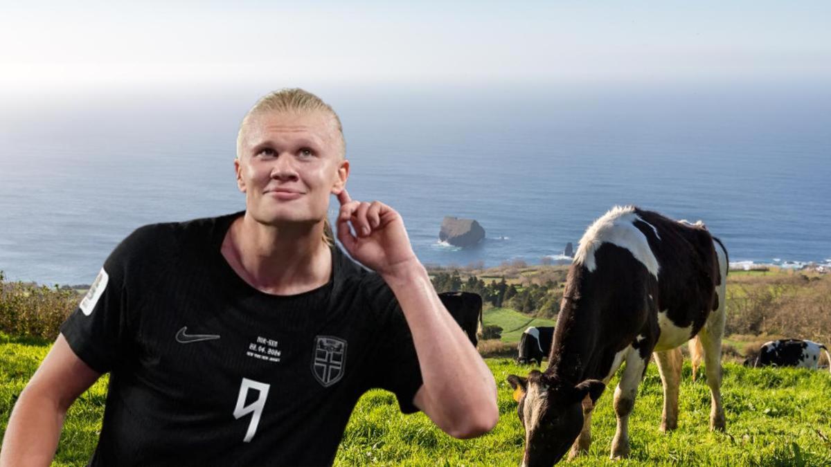 Haaland con una granja de fondo