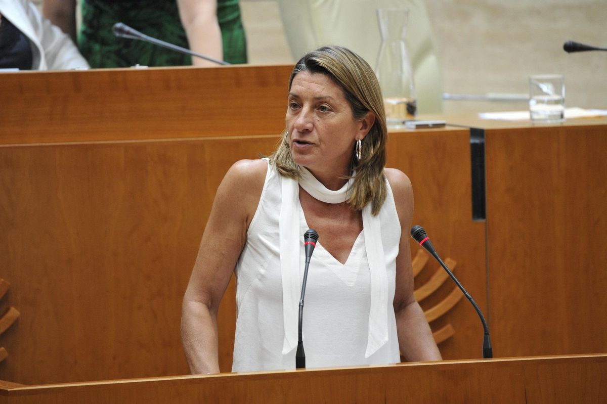 La diputada del PP Pilar Gómez de Tejada, durante su intervención en el pleno de la Asamblea.