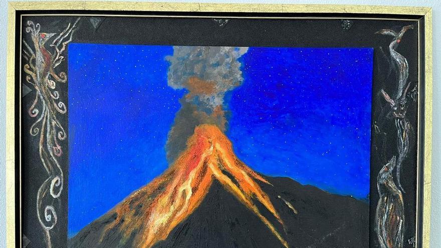 Subastan un cuadro hecho con ceniza del volcán de La Palma para recaudar fondos para los afectados